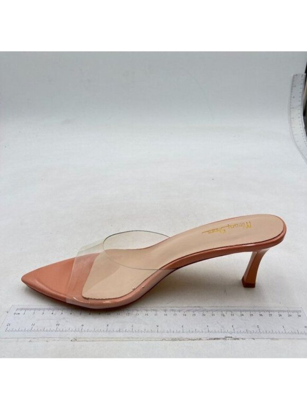 Milooey shoes Women's  Kitten Heel Mules Open Pointed Toe Slide Sandals Pink